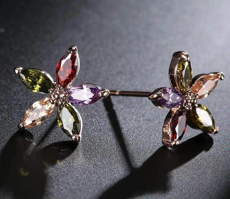 fashion / ERS-RK045 Wholesale Korean version of simple creative earrings with diamonds fashion five-pointed star five-color refraction earrings