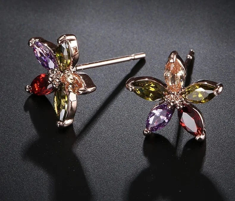 fashion / ERS-RK045 Wholesale Korean version of simple creative earrings with diamonds fashion five-pointed star five-color refraction earrings