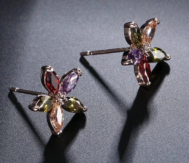 fashion / ERS-RK045 Wholesale Korean version of simple creative earrings with diamonds fashion five-pointed star five-color refraction earrings