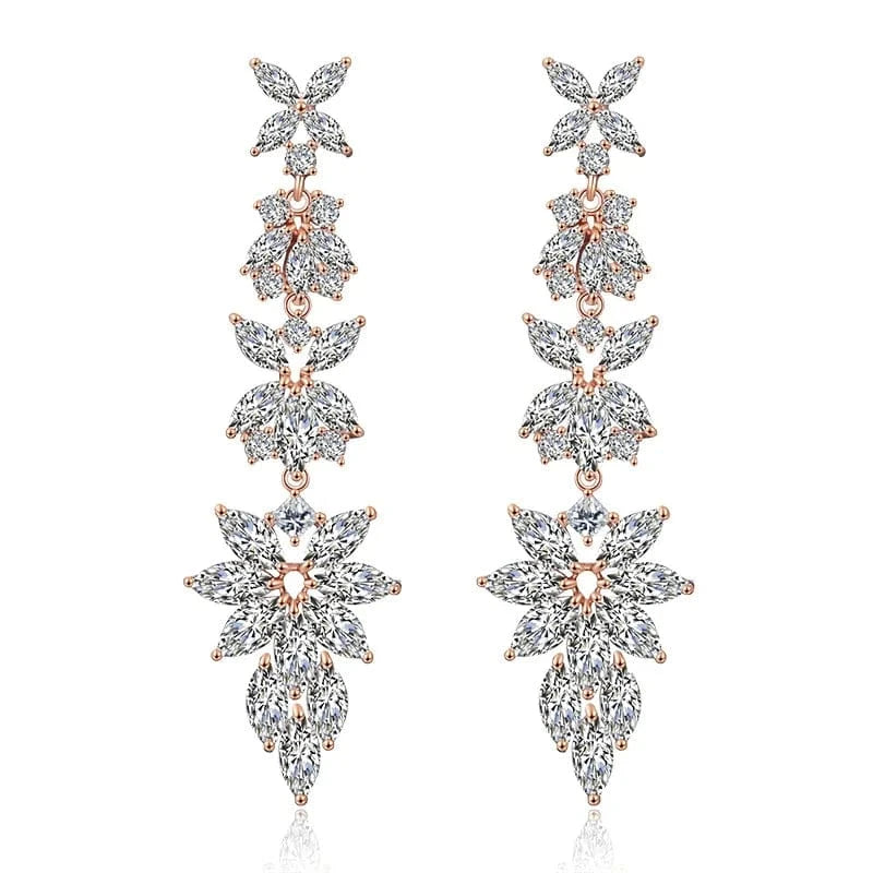 fashion / ERS-RK047RG Fashion and fresh flowers classic water drop color retention earrings diamond wedding dinner women's long earrings
