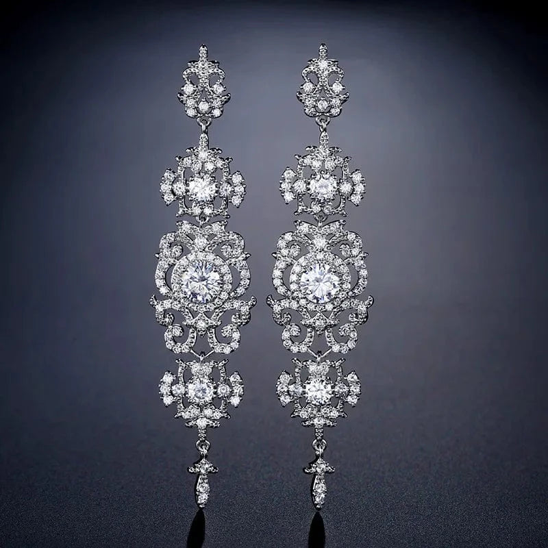 fashion / ERS-RK048S Wholesale new European and American luxury palace baroque dress earrings full of diamonds wedding long earrings women