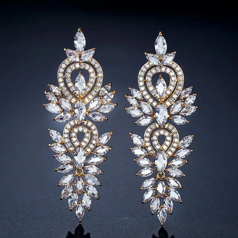 fashion / ERS-RK051G Wholesale long atmospheric European and American fashion court earrings Baroque full diamond earrings