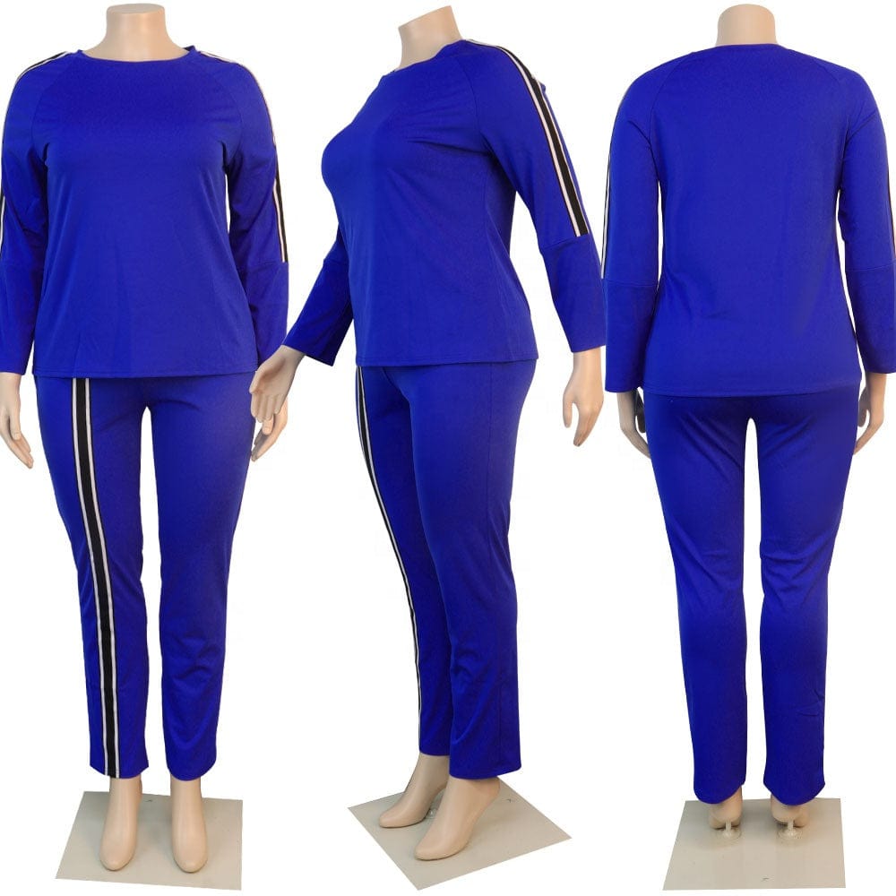 Fashion Fall and winter casual women sportswear long-sleeved trousers solid color striped plus size 5XL sports suit