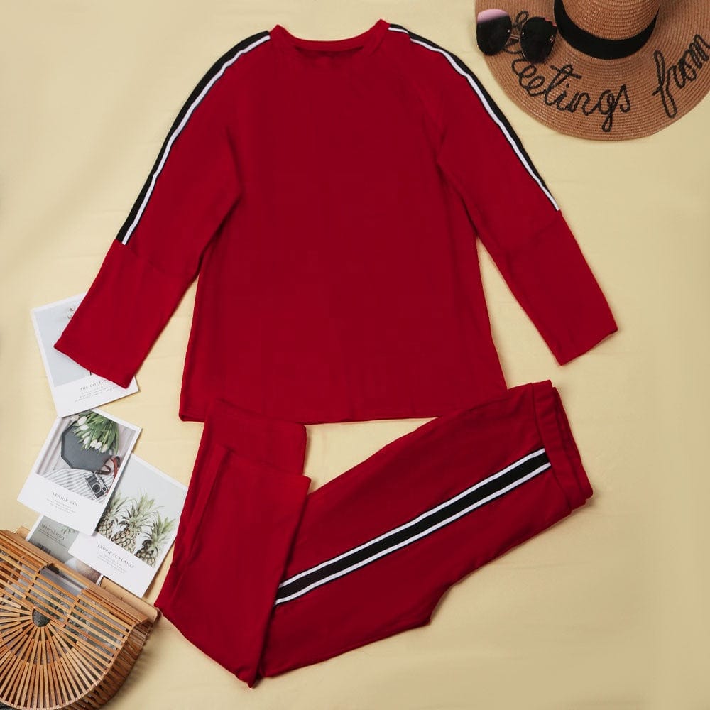 Fashion Fall and winter casual women sportswear long-sleeved trousers solid color striped plus size 5XL sports suit