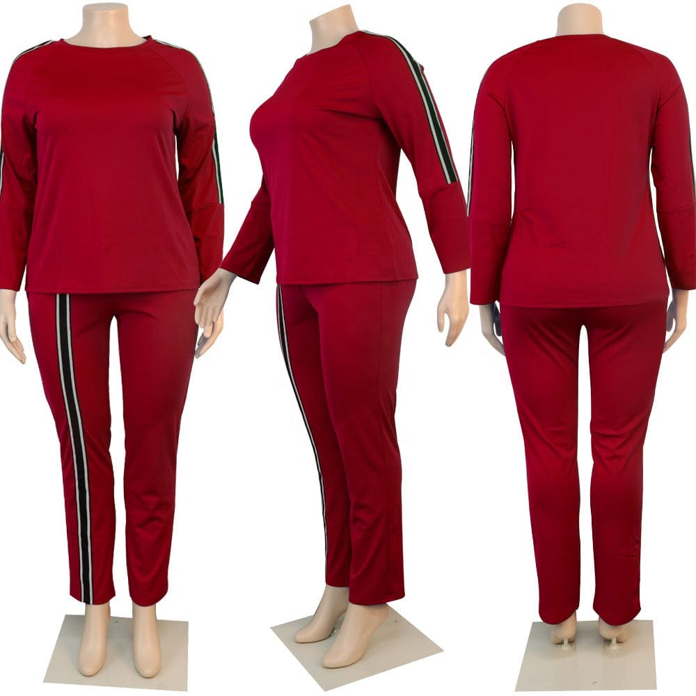 Fashion Fall and winter casual women sportswear long-sleeved trousers solid color striped plus size 5XL sports suit