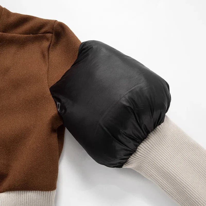 Fashion Fall Autumn Patchwork Casual Long Sleeve Woolen Short Crop Bomber Jacket Winter Coat For Women