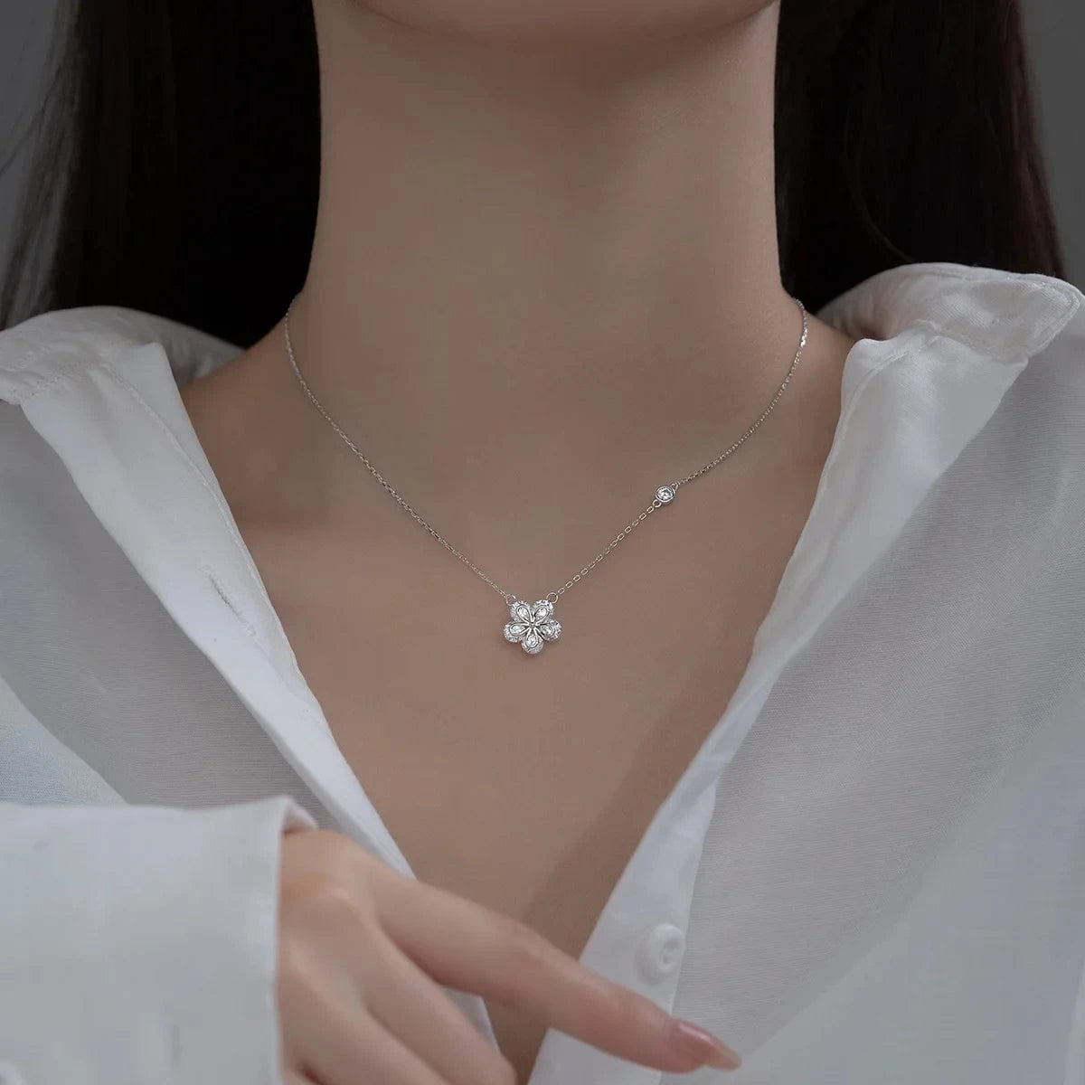 fashion fine jewelry 925 sterling silver flower diamond five petals zircon pendant gold plated necklaces women