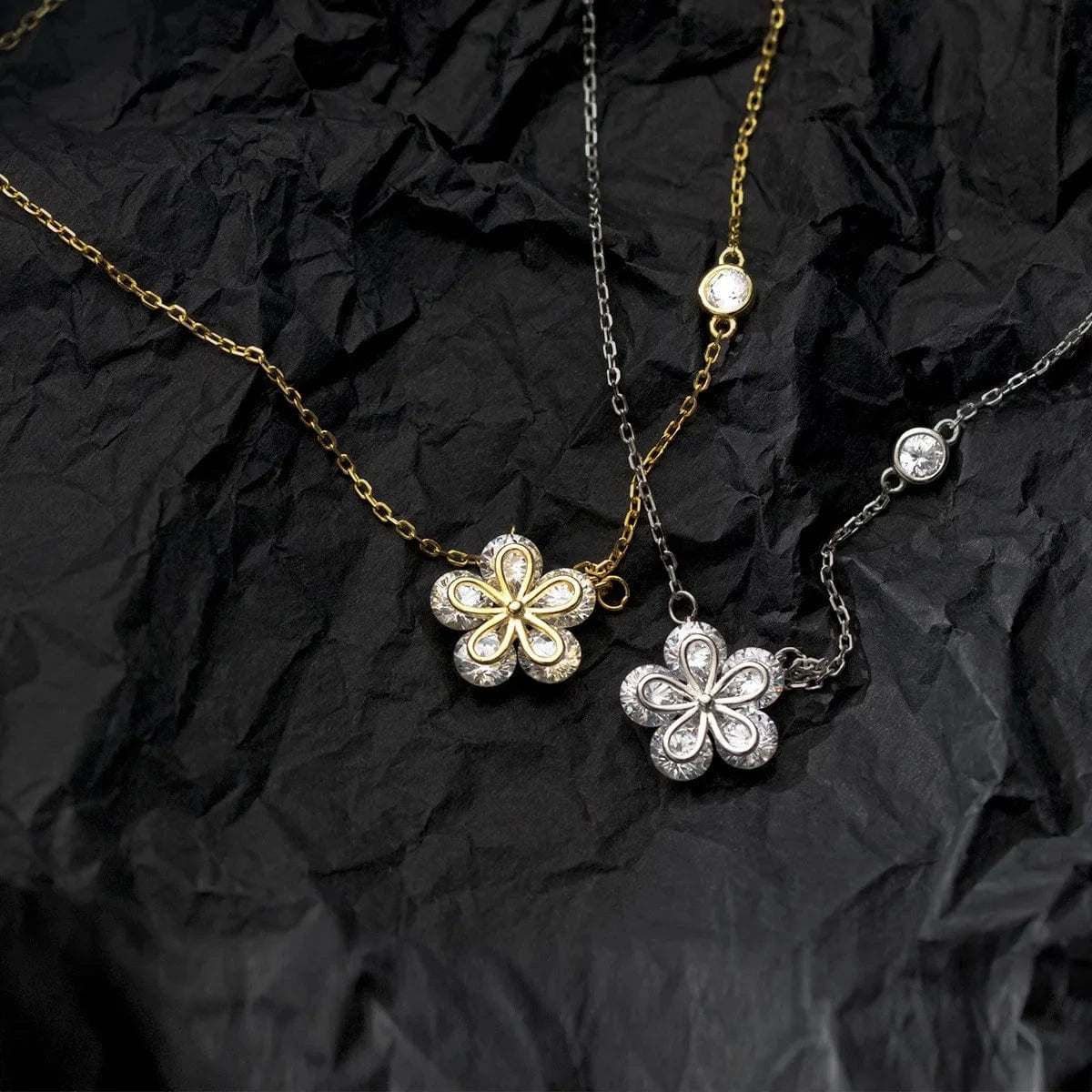 fashion fine jewelry 925 sterling silver flower diamond five petals zircon pendant gold plated necklaces women