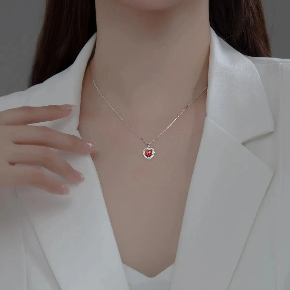 fashion fine jewelry 925 sterling silver red love heart diamond zircon pendant gold plated necklaces women Valentine's Day