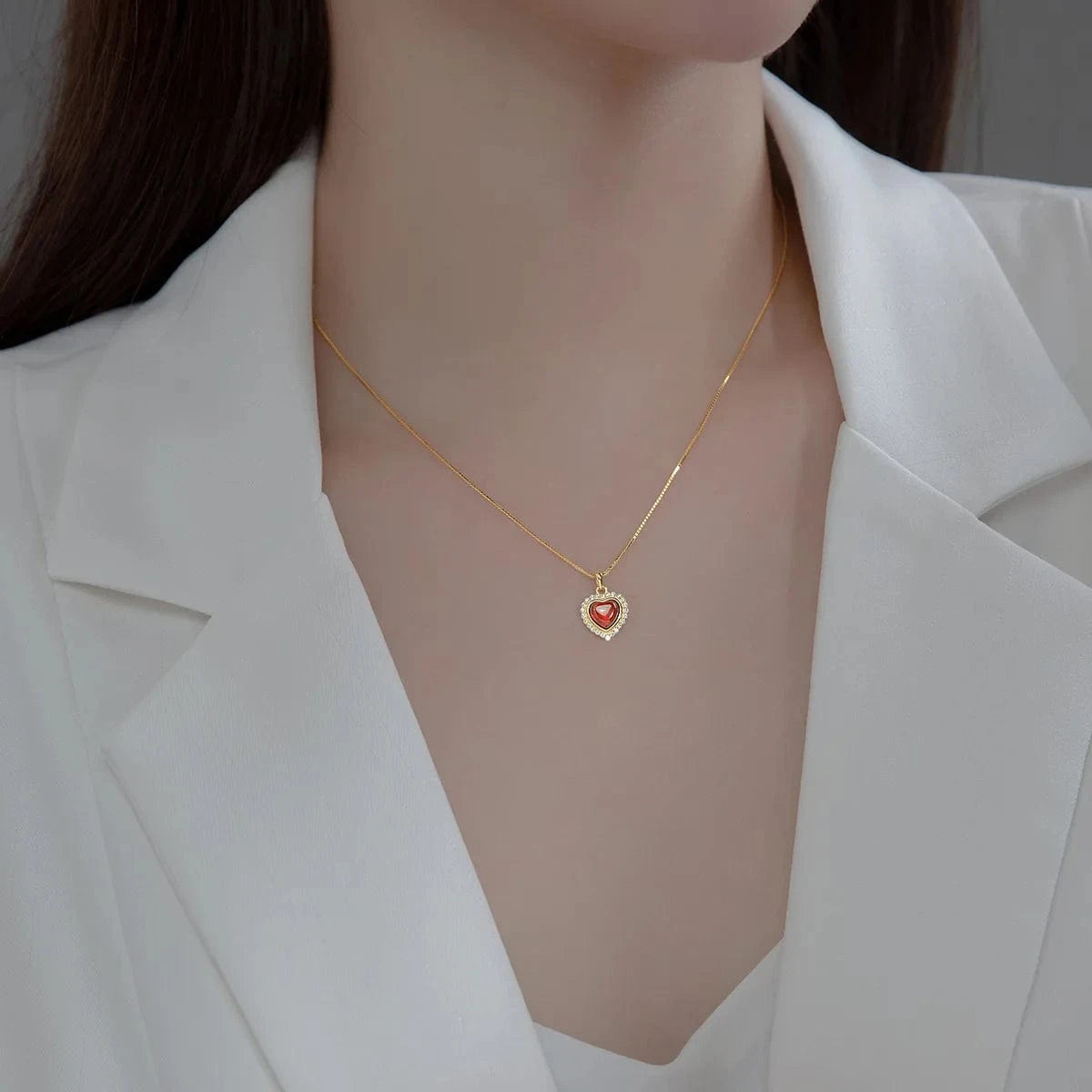 fashion fine jewelry 925 sterling silver red love heart diamond zircon pendant gold plated necklaces women Valentine's Day
