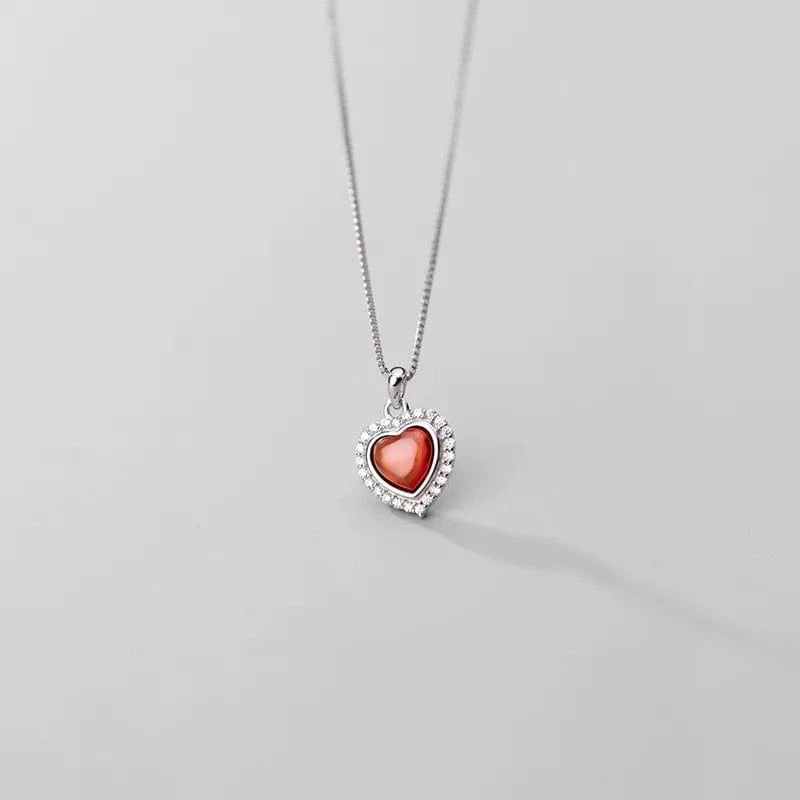 fashion fine jewelry 925 sterling silver red love heart diamond zircon pendant gold plated necklaces women Valentine's Day