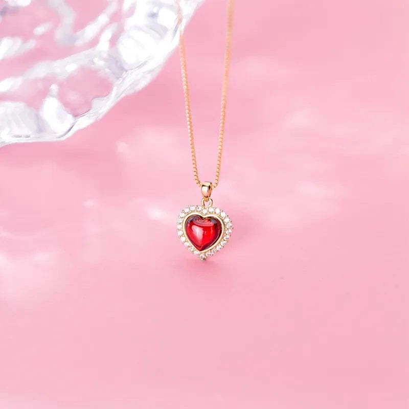 fashion fine jewelry 925 sterling silver red love heart diamond zircon pendant gold plated necklaces women Valentine's Day