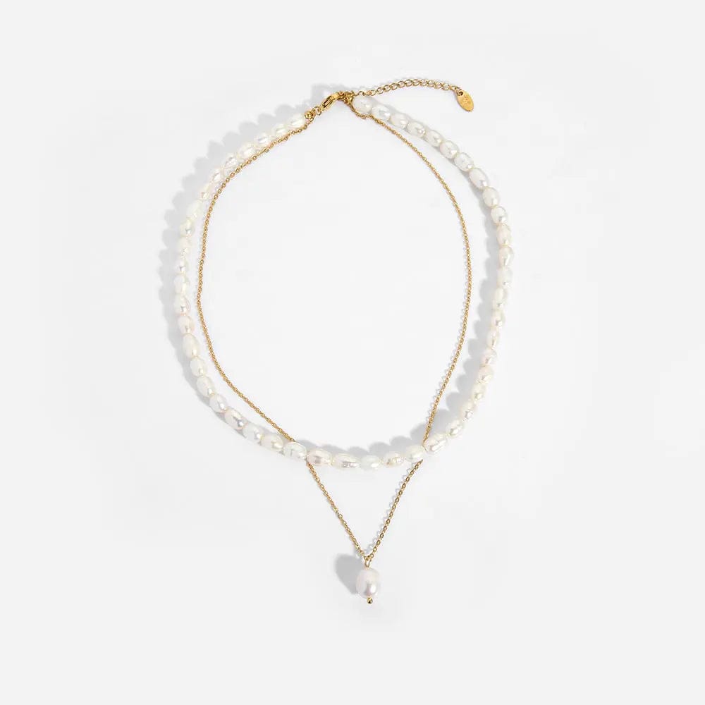 Fashion Freshwater Pearl Short Vintage Necklace 18k Gold Plated Stainless Steel Ball/Lock Pendant/Fine Chain Double Jewelry 2023