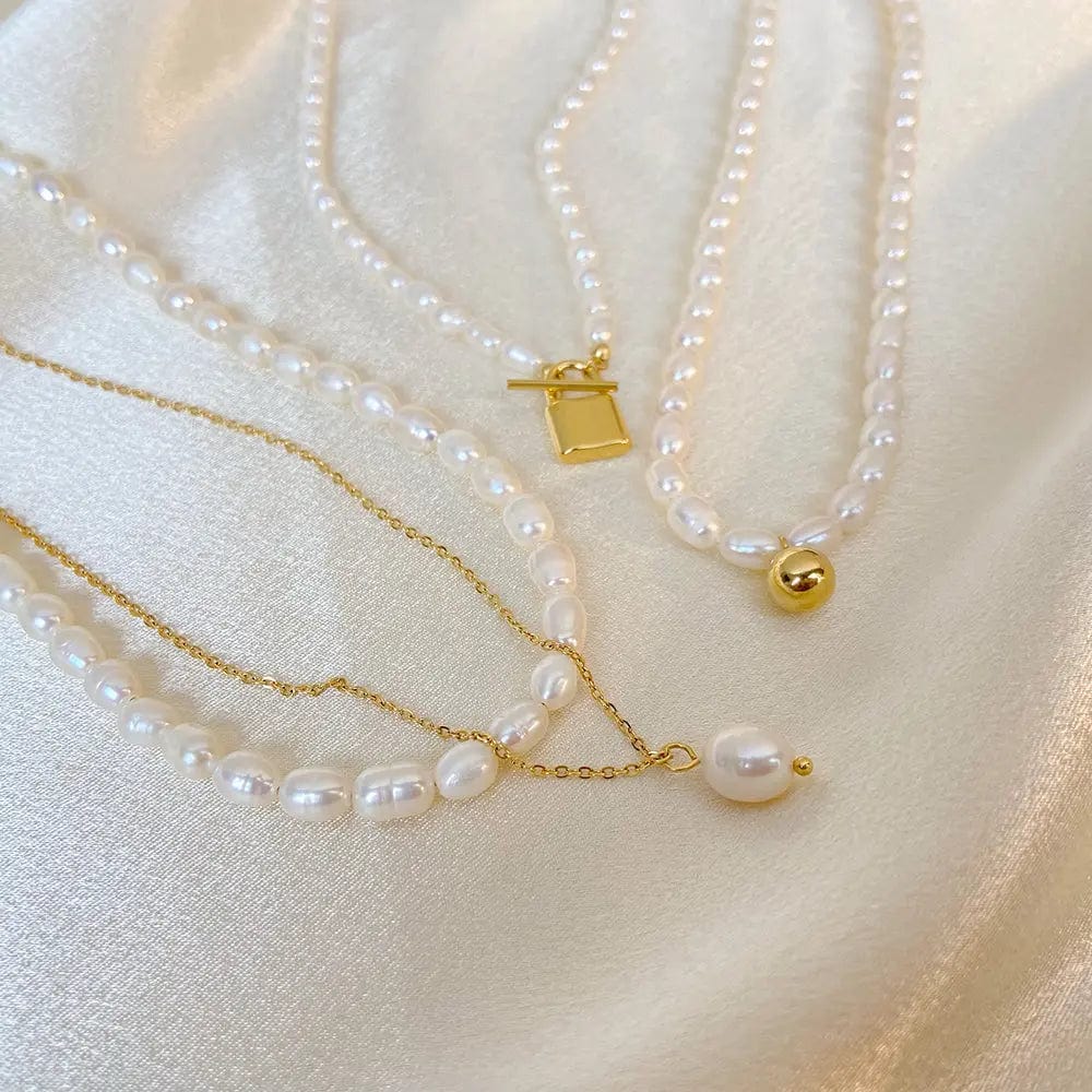 Fashion Freshwater Pearl Short Vintage Necklace 18k Gold Plated Stainless Steel Ball/Lock Pendant/Fine Chain Double Jewelry 2023