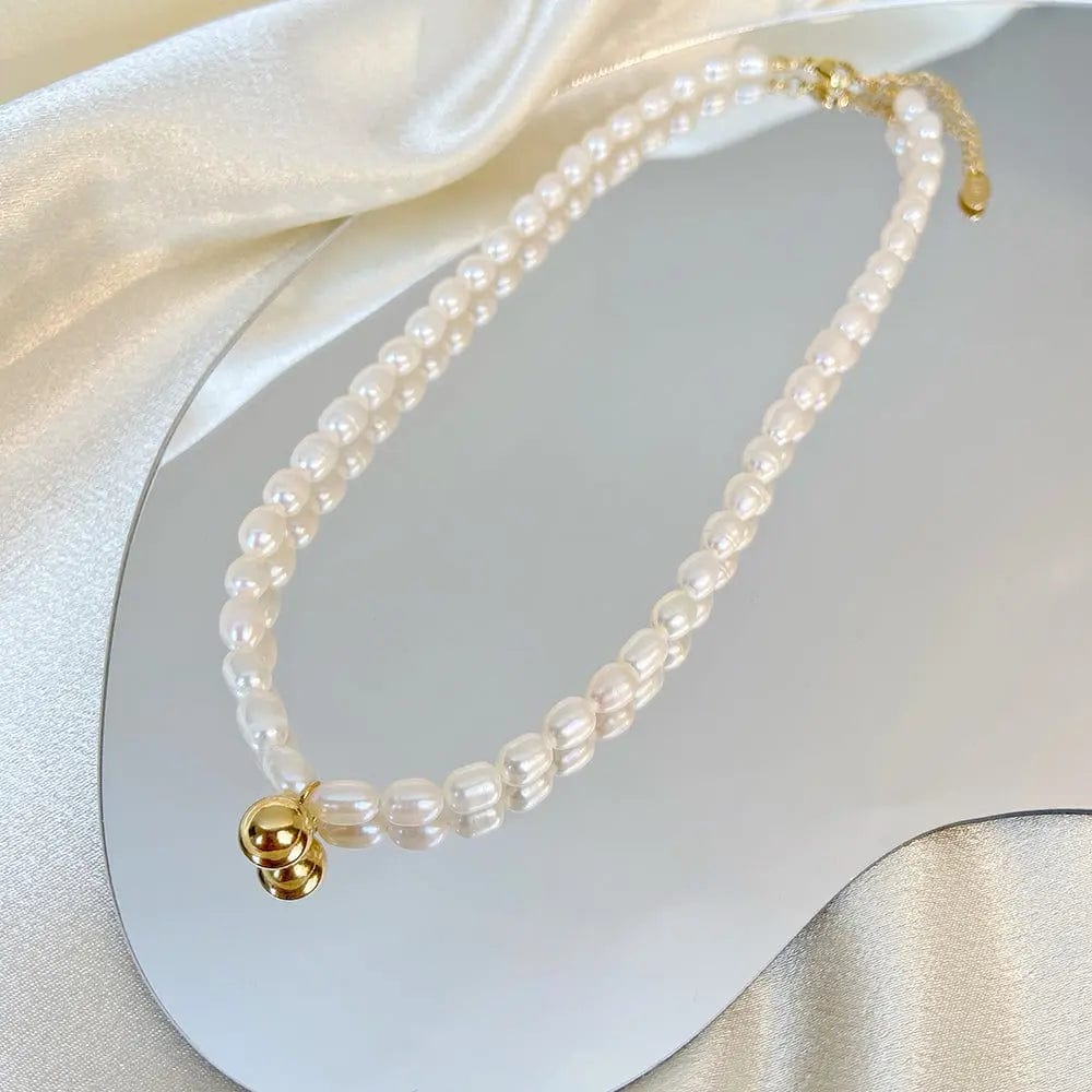 Fashion Freshwater Pearl Short Vintage Necklace 18k Gold Plated Stainless Steel Ball/Lock Pendant/Fine Chain Double Jewelry 2023