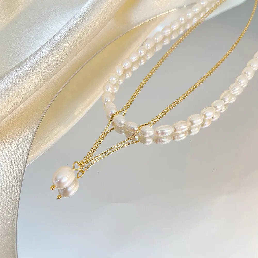 Fashion Freshwater Pearl Short Vintage Necklace 18k Gold Plated Stainless Steel Ball/Lock Pendant/Fine Chain Double Jewelry 2023