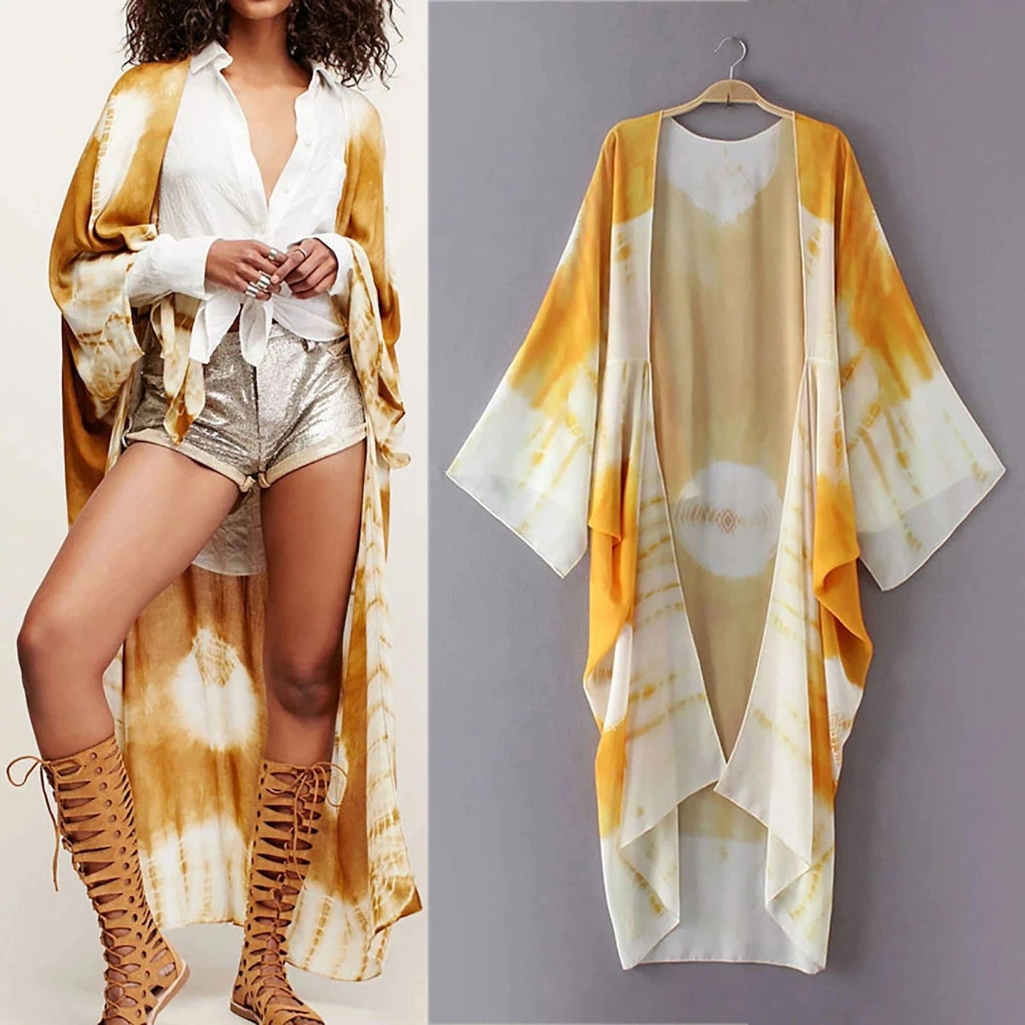 fashion full sleeve trench coat yellow chiffon duster for women woman overcoat outwear causal robe long dress cardigan