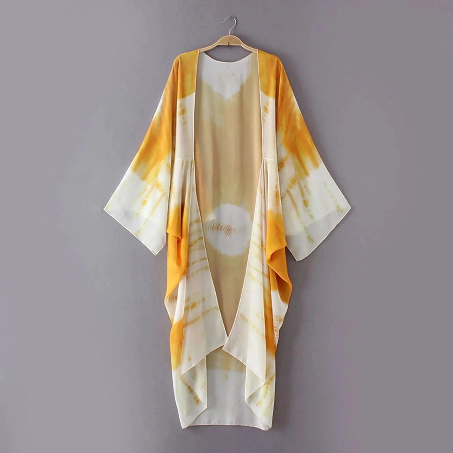 fashion full sleeve trench coat yellow chiffon duster for women woman overcoat outwear causal robe long dress cardigan