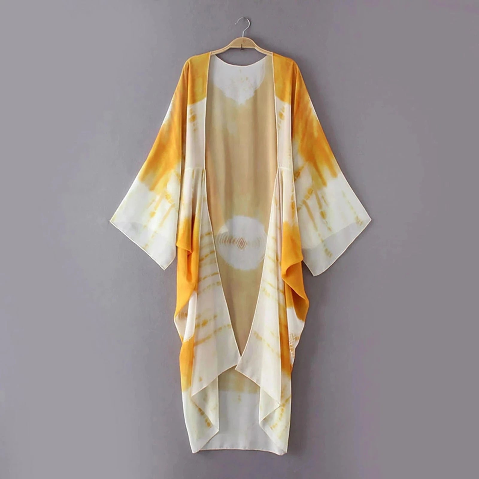 fashion full sleeve trench coat yellow chiffon duster for women woman overcoat outwear causal robe long dress cardigan