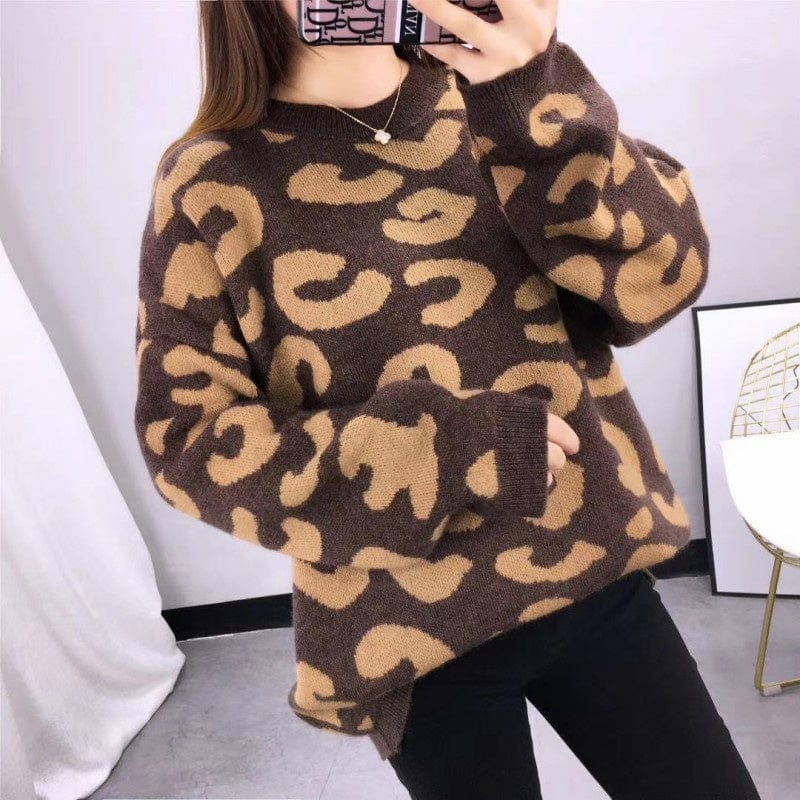 Fashion Girls Stylish Knitted Cute Cartoon Tiger Print Oversize Fat Women Pullover Sweater Jumper
