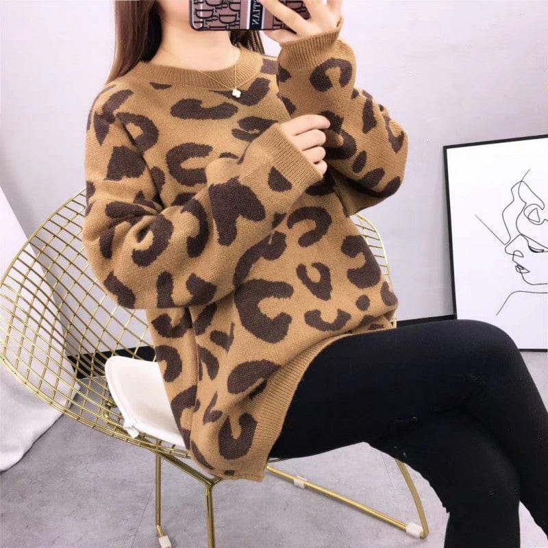 Fashion Girls Stylish Knitted Cute Cartoon Tiger Print Oversize Fat Women Pullover Sweater Jumper