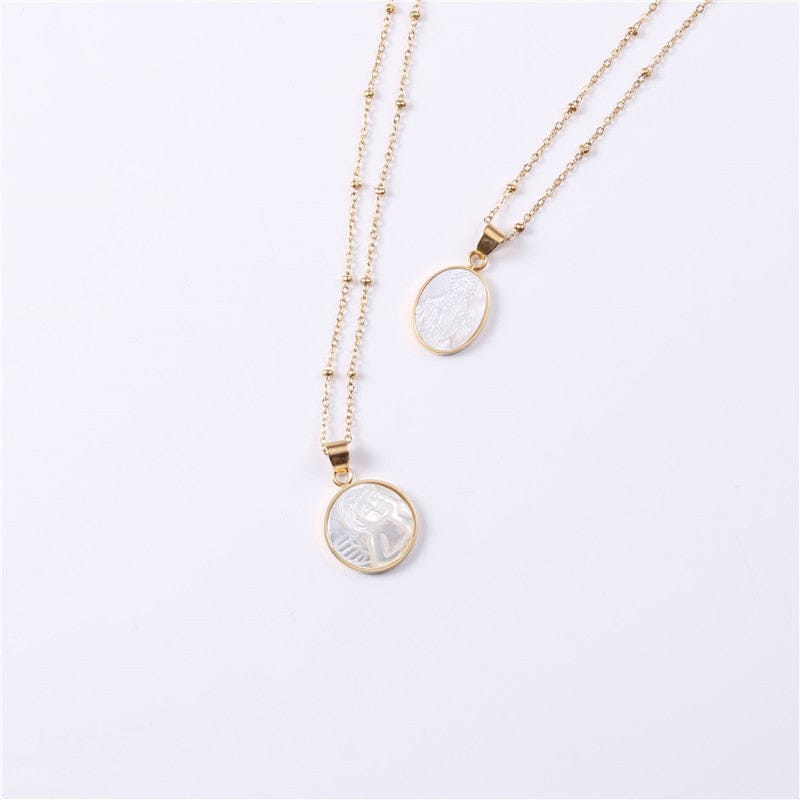 Fashion Jewelry 18K Gold Plated Cowry Angel & Jesus Round Card Pendant Clavicle Necklace Stainless Steel Jewelry