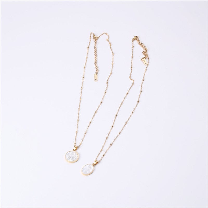Fashion Jewelry 18K Gold Plated Cowry Angel & Jesus Round Card Pendant Clavicle Necklace Stainless Steel Jewelry