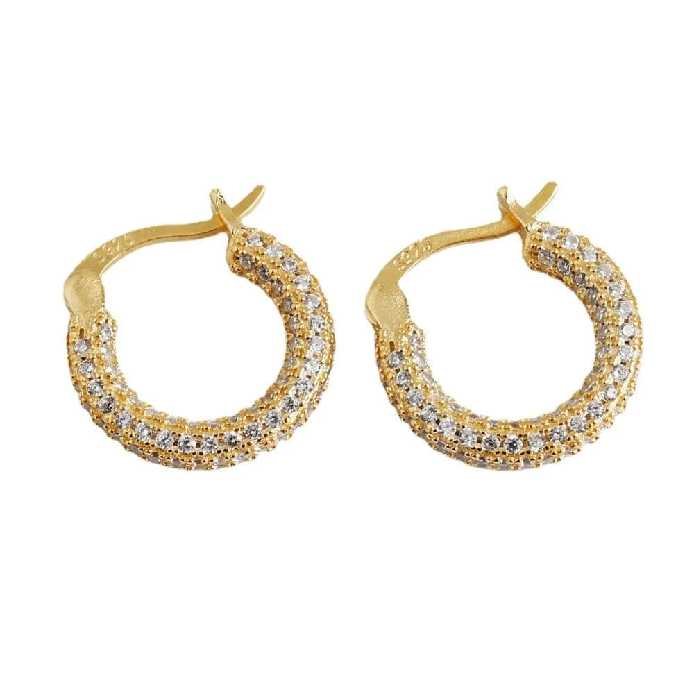 fashion jewelry 925 silver chunky punk chic full cz diamond round hoop earrings gold plated hoop earrings for women