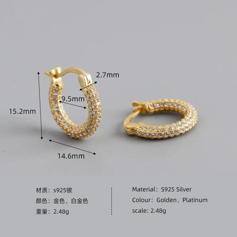 fashion jewelry 925 silver chunky punk chic full cz diamond round hoop earrings gold plated hoop earrings for women