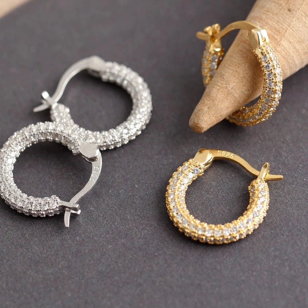 fashion jewelry 925 silver chunky punk chic full cz diamond round hoop earrings gold plated hoop earrings for women