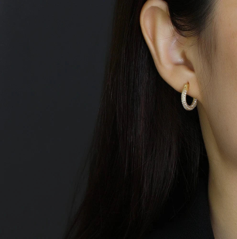 fashion jewelry 925 silver chunky punk chic full cz diamond round hoop earrings gold plated hoop earrings for women