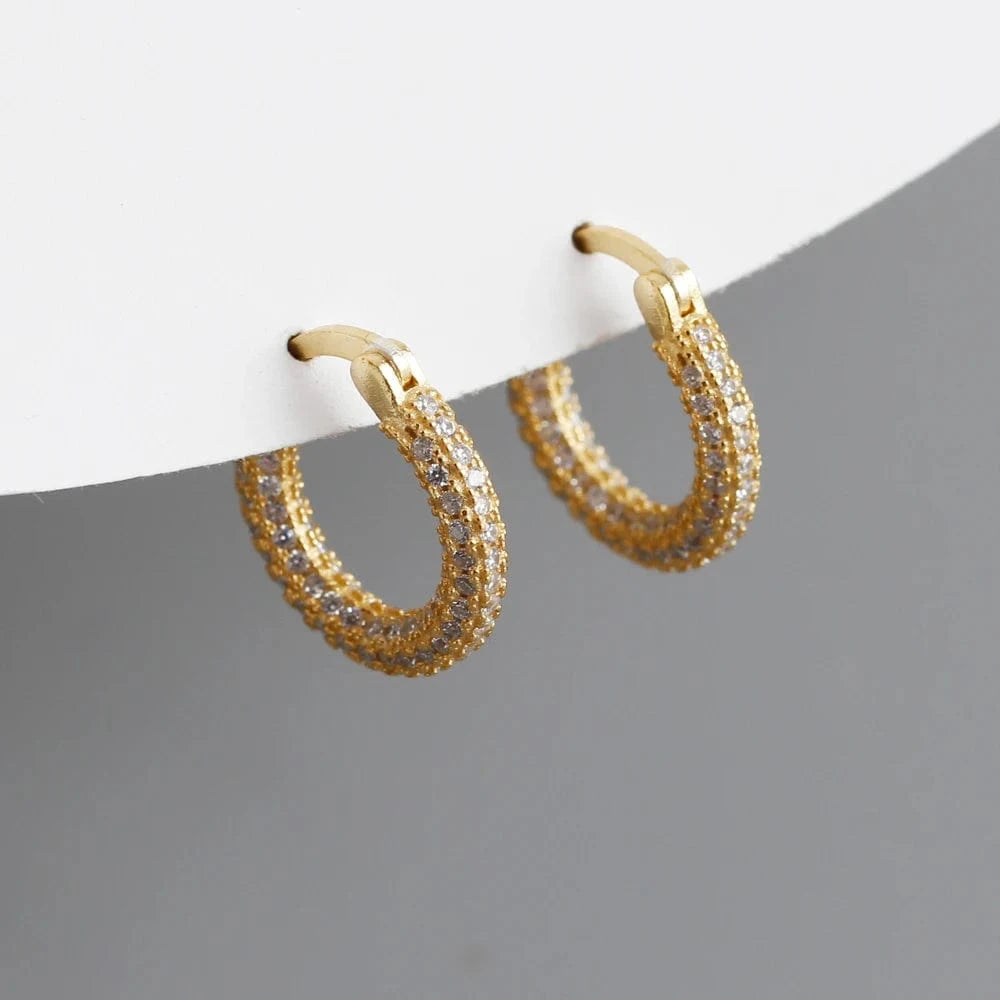 fashion jewelry 925 silver chunky punk chic full cz diamond round hoop earrings gold plated hoop earrings for women