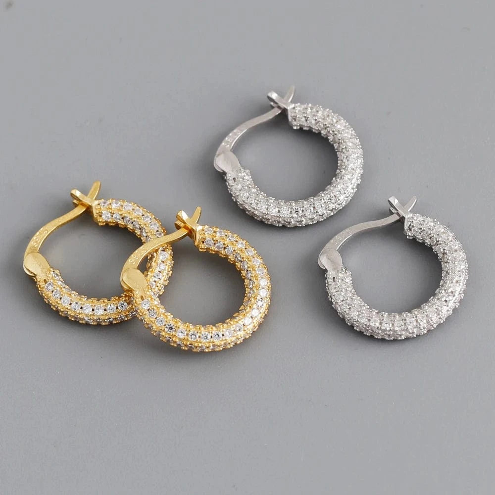 fashion jewelry 925 silver chunky punk chic full cz diamond round hoop earrings gold plated hoop earrings for women