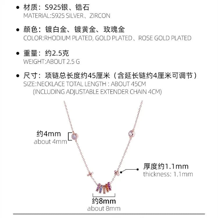 fashion jewelry 925 silver necklace women 925 sterling silver rainbow necklace jewelry 18K gold plated chain necklace jewelry