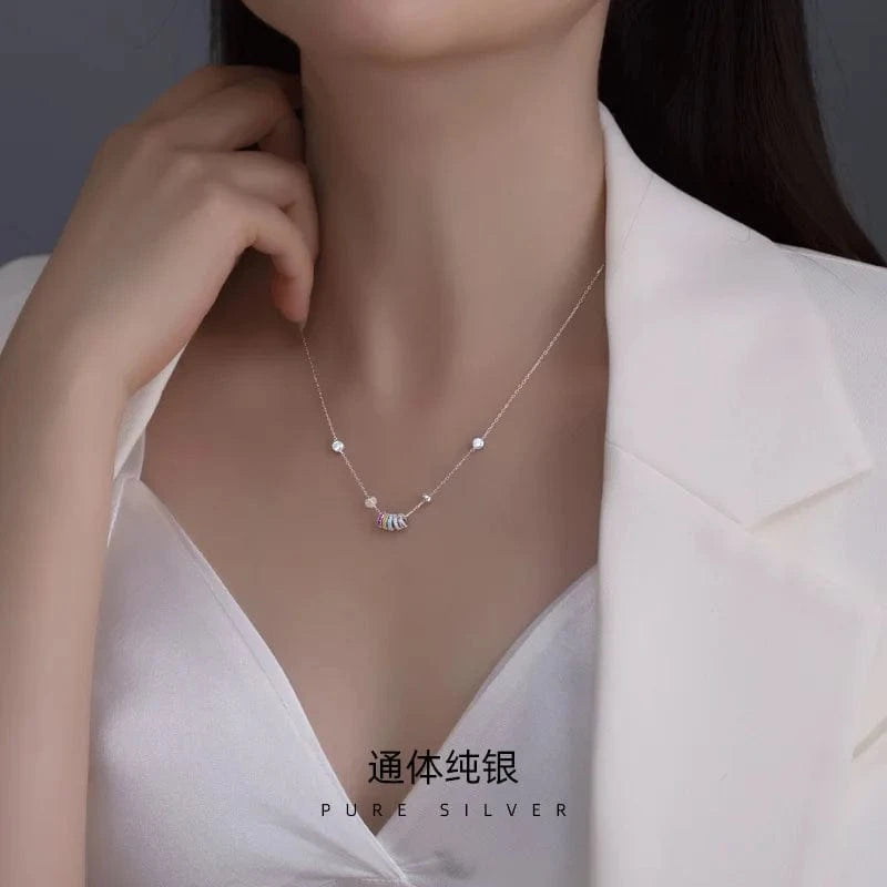 fashion jewelry 925 silver necklace women 925 sterling silver rainbow necklace jewelry 18K gold plated chain necklace jewelry