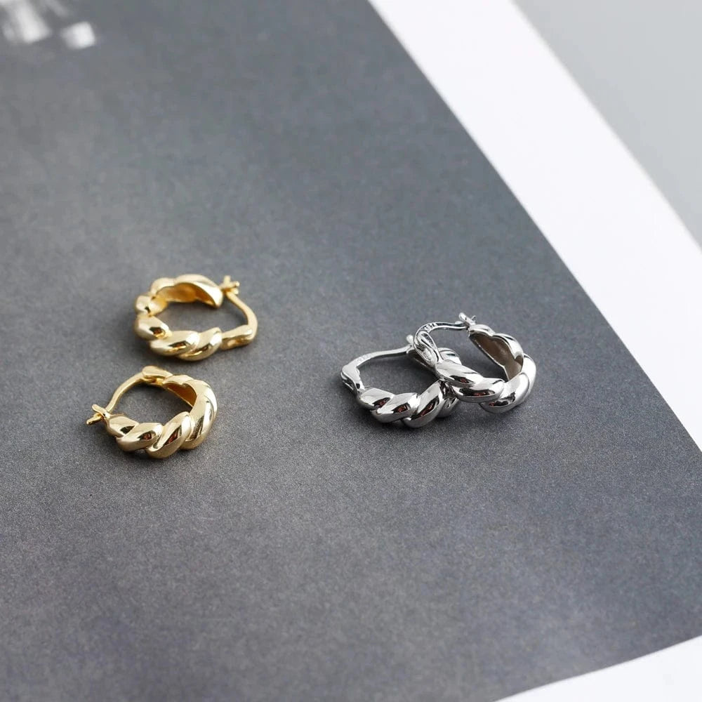 fashion jewelry 925 silver plain chunky chic twist hoop earrings gold plated sterling silver hoop earrings for women