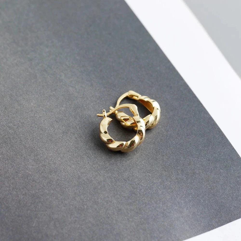 fashion jewelry 925 silver plain chunky chic twist hoop earrings gold plated sterling silver hoop earrings for women