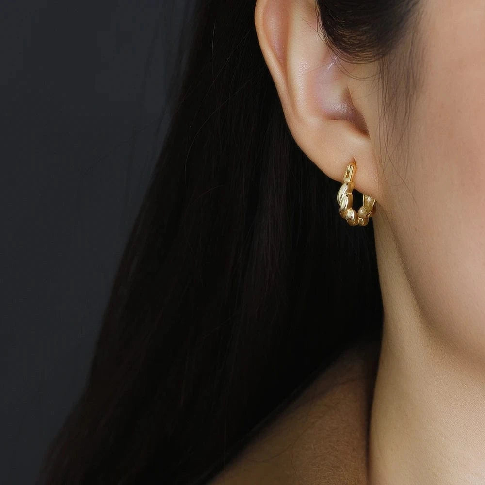 fashion jewelry 925 silver plain chunky chic twist hoop earrings gold plated sterling silver hoop earrings for women