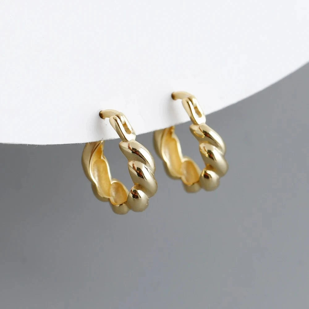 fashion jewelry 925 silver plain chunky chic twist hoop earrings gold plated sterling silver hoop earrings for women