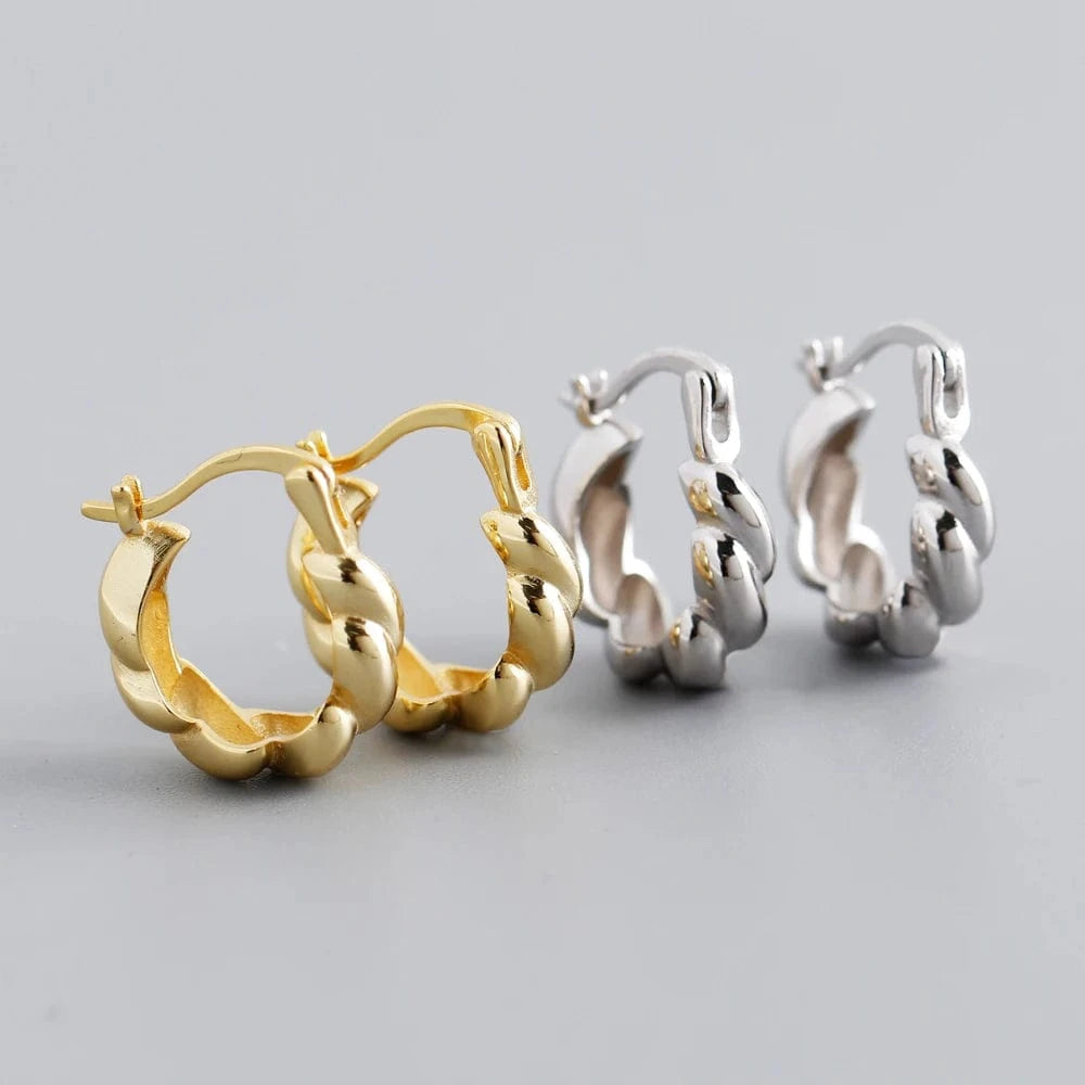 fashion jewelry 925 silver plain chunky chic twist hoop earrings gold plated sterling silver hoop earrings for women