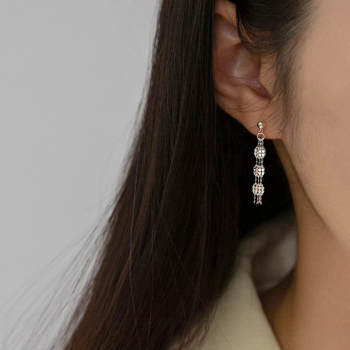 fashion jewelry 925 sterling silver dangling earring sparkling lip shape chain tassels gold plated stud earrings for women