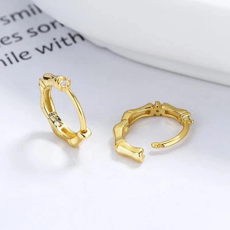 fashion jewelry 925 sterling silver earring simple bamboo shape zircon gold plated hoop earrings women