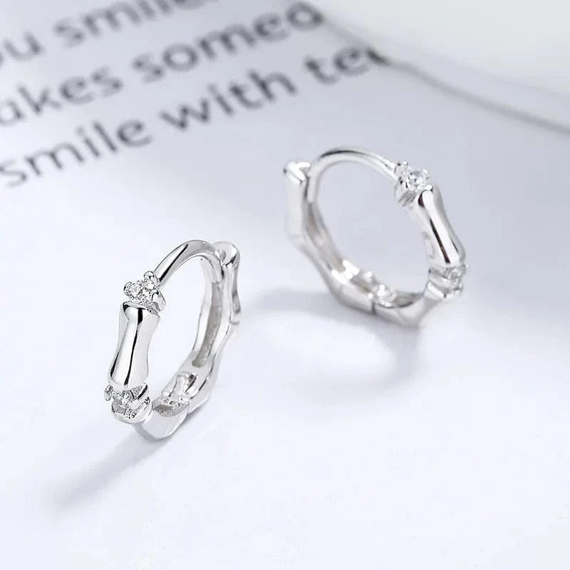 fashion jewelry 925 sterling silver earring simple bamboo shape zircon gold plated hoop earrings women