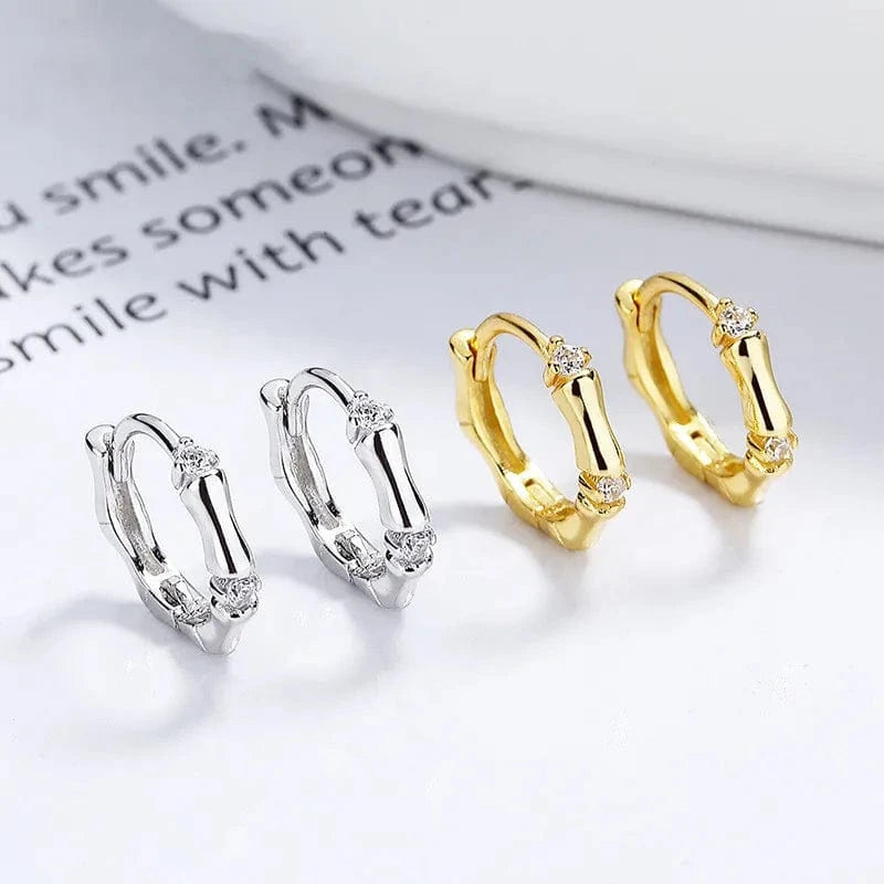 fashion jewelry 925 sterling silver earring simple bamboo shape zircon gold plated hoop earrings women