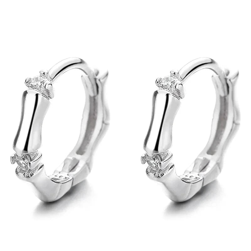 fashion jewelry 925 sterling silver earring simple bamboo shape zircon gold plated hoop earrings women