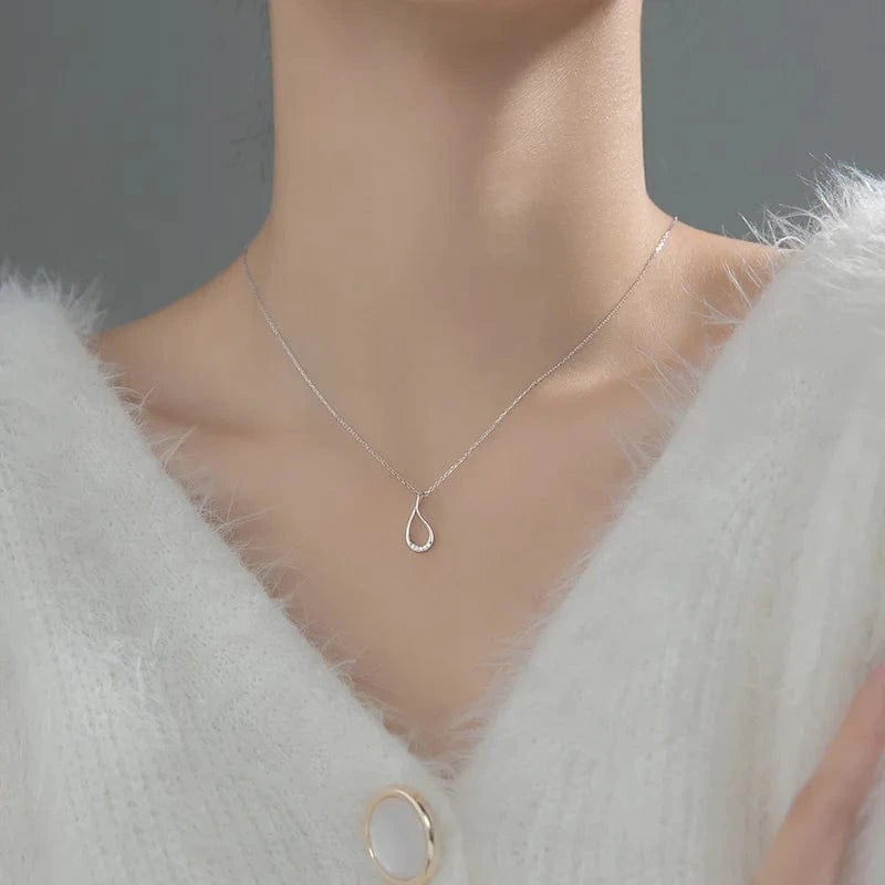 fashion jewelry 925 sterling silver hollow water drop shape pendant diamond zircon gold plated necklaces for women