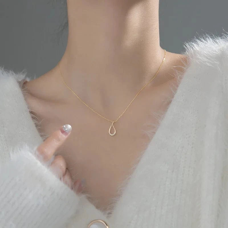 fashion jewelry 925 sterling silver hollow water drop shape pendant diamond zircon gold plated necklaces for women