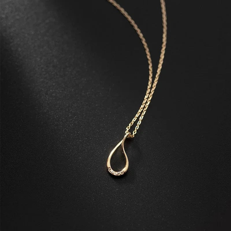 fashion jewelry 925 sterling silver hollow water drop shape pendant diamond zircon gold plated necklaces for women