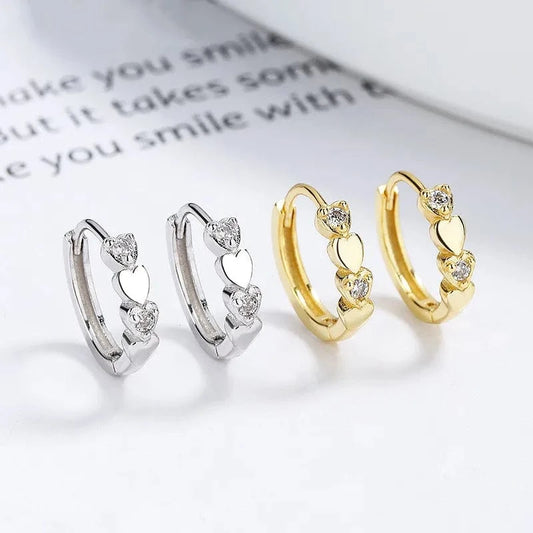 fashion jewelry 925 sterling silver love heart diamond zircon gold plated hoop earrings for women Valentine's Day