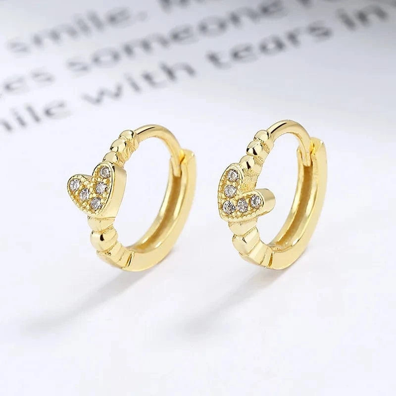 fashion jewelry 925 sterling silver love heart diamond zircon gold plated hoop earrings for women Valentine's Day Gift